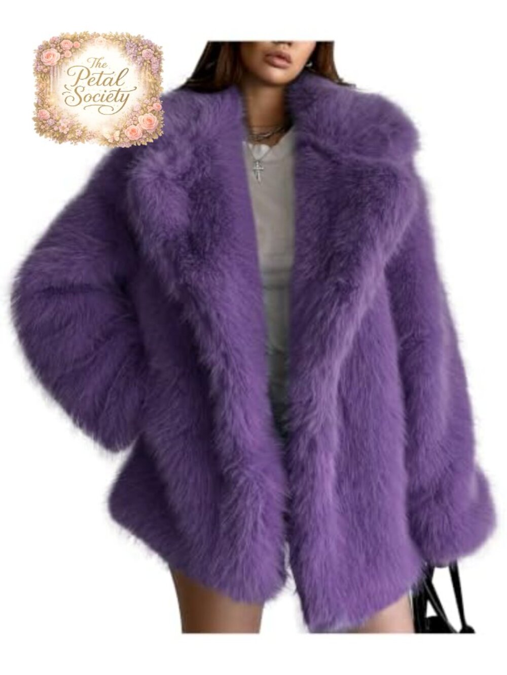 Women Faux Fur Coat Notched Lapel Open Front Winter Outerwear